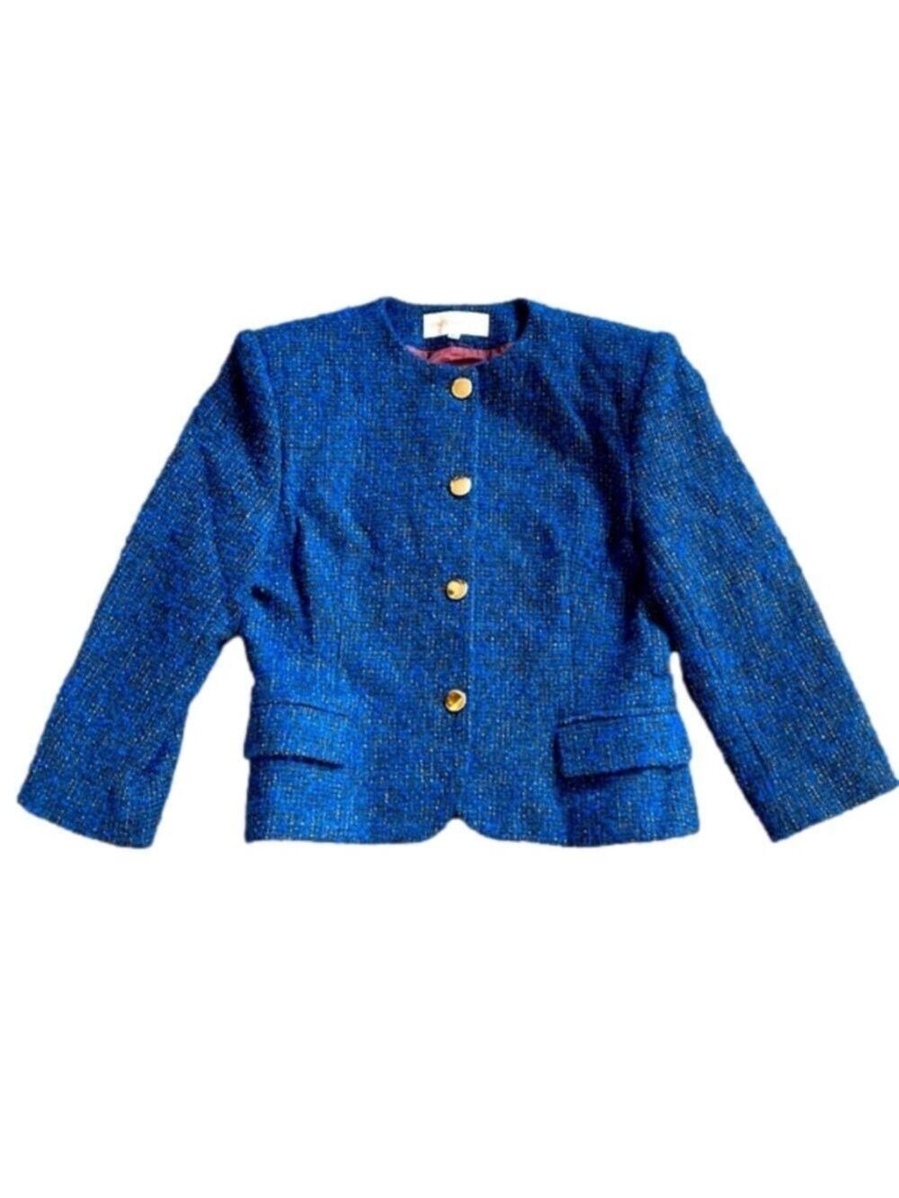 VINTAGE Jones New York Wool Bouclé Blazer, Grey, White and Royal Blue, Medium